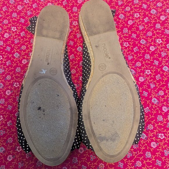 Vintage Polka Dot Rockabilly Sling Espadrille Peep Bow Sandal Coquette Preppy - Picture 7 of 9